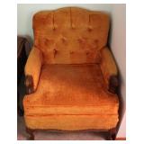 Vintage Tangerine Velvet Button Tufted Chair