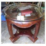 Vintage Carved Wood Glass Top Table