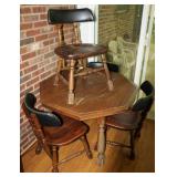 Vintage Octagon Wooden Table w/ 4 Chairs