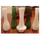 Vintage Milk Glass & Green Glass Vases
