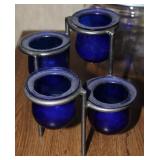 Vintage 4 Tier Cobalt Blue Glass Candle Holders