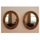 (2) Vintage Gold Gilded Oval Wall Mirrors