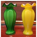 Vtg Murano Style Cased Ruffle Rimmed Vases