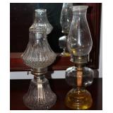 (2) Vintage Clear Glass Oil Lamps