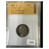 1993-S JEFFERSON PROOF 70 CAMEO NICKEL
