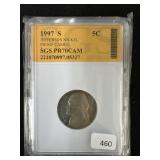 1997-S JEFFERSON PROOF 70 CAMEO NICKEL