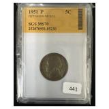 1951 JEFFERSON NICKEL - MS70