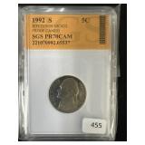 1992-S JEFFERSON PROOF 70 CAMEO NICKEL