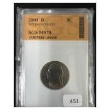 2001-D JEFFERSON NICKEL - MS70