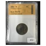 2002-D JEFFERSON NICKEL - MS70