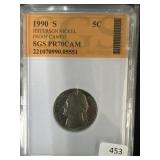 1990-S JEFFERSON PROOF 70 CAMEO NICKEL