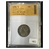 1998-S JEFFERSON PROOF 70 CAMEO NICKEL