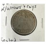 1853 W/ARRORS AND RAYS SEATED LIBERTY QUARTER