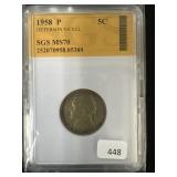 1958 JEFFERSON NICKEL - MS70