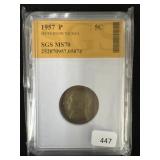 1957 JEFFERSON NICKEL - MS70