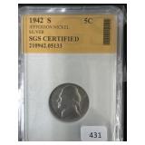 1942-S SILVER WAR NICKEL