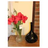 2 VASES & ARTIFICAL FLOWERS