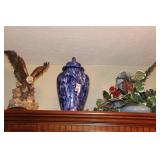 TEMPLE JAR, EAGLE & ARTIFICIAL FLOWERS