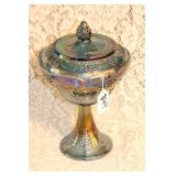 INDIANA GLASS CARNIVAL GLASS COVERED COMPOTE
