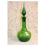 GREEN CRACKLE GLASS DECANTER