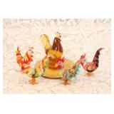 (5) ART GLASS ROOSTERS
