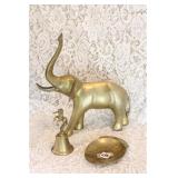 BRASS ELEPHANT, BELL, CHANGE DISH