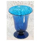 BLUE MOUTH BLOWN ART GLASS VASE