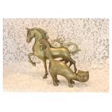 BRASS HORSE & CAT STATUES
