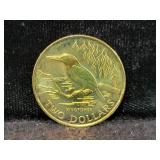 1993 NEW ZEALAND TWO DOLLAR KINGFISHER COIN