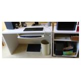 White 2pc. Office Desk w/ Foot Stand & Trash Can