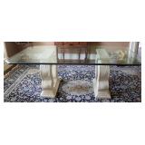 80's Beveled Glass Top Scroll Stone Pedestal Table