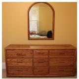 MCM Stanley Furn. Oak 9 Drawer Dresser & Mirror