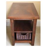 Inlaid Wooden Side Table w/ Basket Drawer