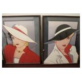 1980's Pop Graphic Lady in Red/White Prints Framed