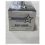 100 RDS INDEPENDENCE 9MM LUGER AMMO 115 GR FMJ