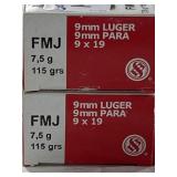 100 RDS SELLIER & BELLOT 9MM LUGER AMMO 115 GR FMJ