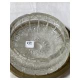 CRYSTAL ASH TRAY W/ BRASS STAND