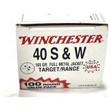 100 RDS WINCHESTER .40 S&W AMMO 165 GR FMJ