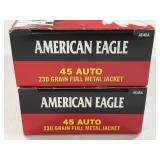 100 RDS AMERICAN EAGLE .45 AUTO AMMO 230 GR FMJ