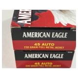 100 RDS AMERICAN EAGLE .45 AUTO AMMO 230 GR FMJ