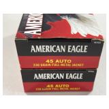 100 RDS AMERICAN EAGLE .45 AUTO AMMO 230 GR FMJ