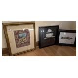 FOOT MASSAGER, (3) FRAMED PRINTS