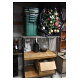 (4) PLASTIC TOTES, CHRISTMAS TREE, GLASS JUG OF