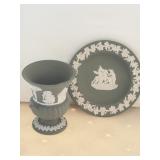 2pc 3ï¿½ Wedgwood sage green Jasperware small