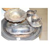 5PC SILVER PLATE - BUTTER DISH, COMPOTE, CREAMER,