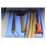 (3) HAMMERS, (2) HANDLES, & A CHISEL
