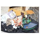 BOX OF GLOVES, (2) BOW CARRY BAGS & PAIR OF