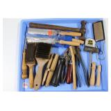 WIRE BRUSHES, TAPE MEASURE, WIRE CUTTER, PLIERS,