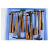 (2) HANDMADE SMALL BRASS HAMMER,S & (8) SMALL
