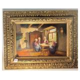 FRAMED OIL PAINTING - DUTCH INTERIOR SCENE -